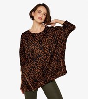 Apricot Rust Abstract Fine Knit Zip Side Asymmetric Top